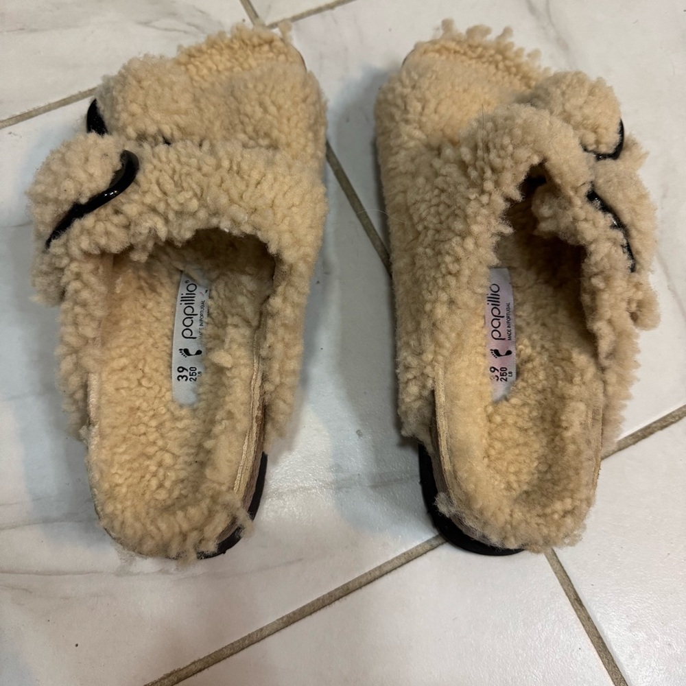 Birkenstock Papillio 39 Arizona Teddy Big Buckle Eggshell Shearling - Picture 3 of 8